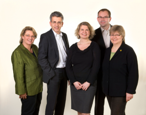 Fraktionsvorstand - von links Kordula Schulz-Asche, Tarek Al-Wazir, Sarah Sorge, Mathias Wagner und Sigrid Erfurth