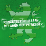 Konzepte für Hessen - grüner Hessenlöwe auf grünem Grund mit Slogan: "Konzepte für Hessen: Mit GRÜN geht's besser"