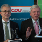 Volker Bouffier und Tarek Al-Wazir bei der Preisverleihung "Politiker des Jahres 2014"
